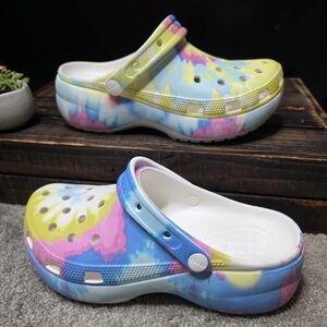 Tie Dye Platform Crocs Pastel Women's Size 9 Funky Shoes Sandals